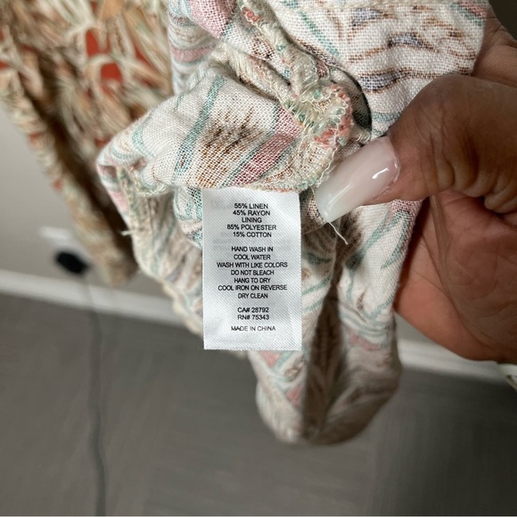 House of Harlow 1960 Women Linen Dress Small Tan Tropical Resort Midi Tiered - Picture 6 of 9